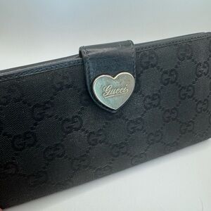 Gucci Black Monogram Heart-Emblem Continental Wallet